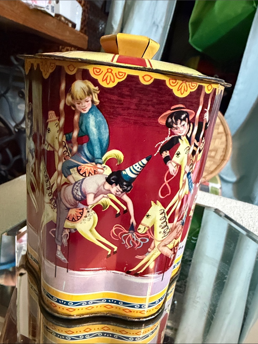 Vintage Carousel Tin Container Made in England Lithograph Merry Go Round - Picture 4 of 10